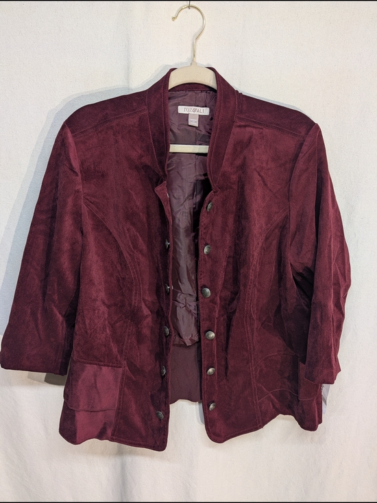 Roz & Ali Jackets & Blazers - Women's Burgundy Suede Button-Front Jacket